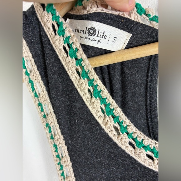 Natural Life Willow Jumpsuit Wide Leg Charcoal Cropped Small Crotchet Trim - Picture 12 of 14